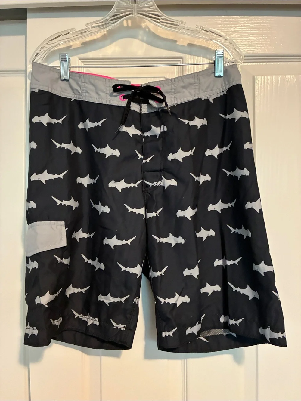 Old Navy Black Swim Trunks with White Shark Print